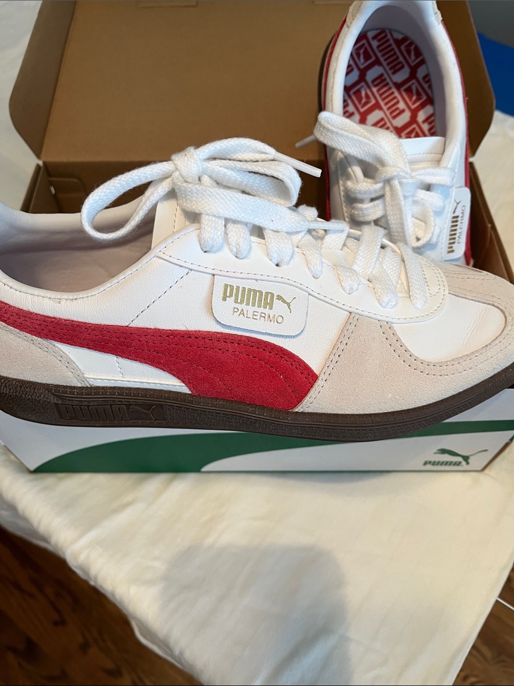 Puma Palermo White Red and Beige Low-Top Sneakers